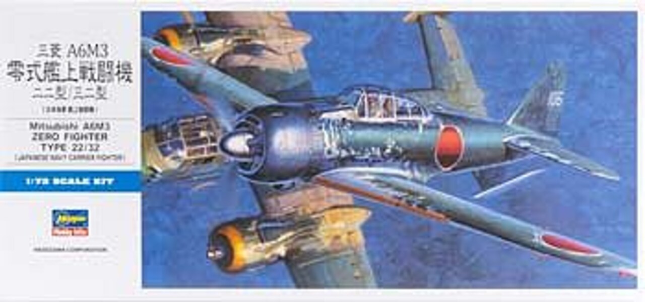 Hasegawa 1/72 MITSUBISHI A6M3 ZERO FIGHTER TYPE 22/32 Plastic Model